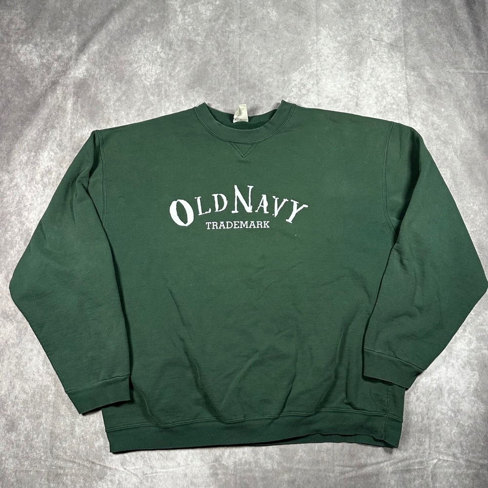 Vintage 90s Old Navy Crewneck Sweatshirt Green Graphic Logo Pullover Mens XL USA